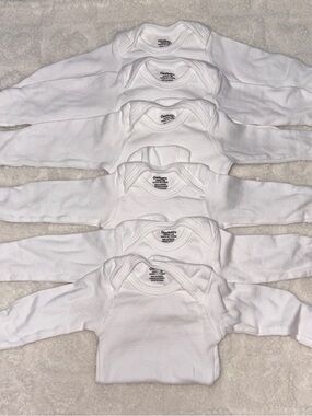 Gerber White Long-Sleeve Baby Bodysuits - Set of 6